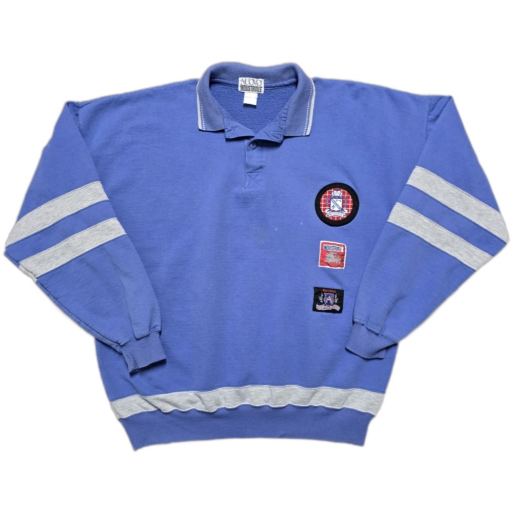 Vintage NUOVO Rugby Polo Oversized‎ Sweatshirt Mens L Patches Sky Blue 90s